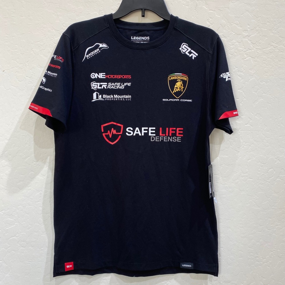 Legends Men Black Lamborghini Squadra Corse Safe Life Defense Racing Tee Small